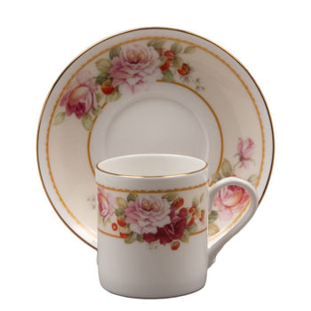 Peony/Strawberry Cream Espresso Cups and Saucers Set, Set of 4