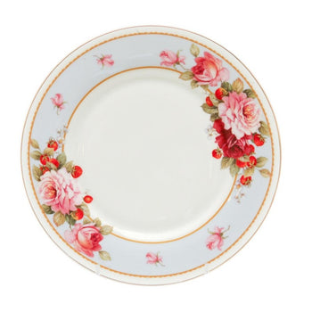 Peony and Strawberry Blue Dessert Plates, Set of 4