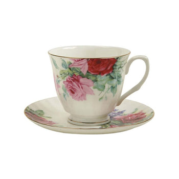 Pink Color English Rose Cup/Saucer, Set of 4