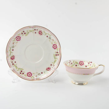 Pink Corn Flower Tea Cup Saucer, Set of 4