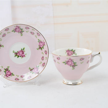 Pink Floral Cups and Saucers, Set of 4