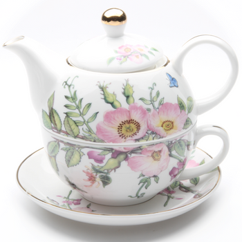 Pink Hollyhock 4 Piece Tea for One