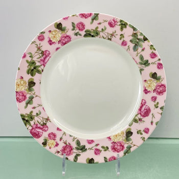 Pink Rose Chintz 10.5" Dinner Plates, Set of 4