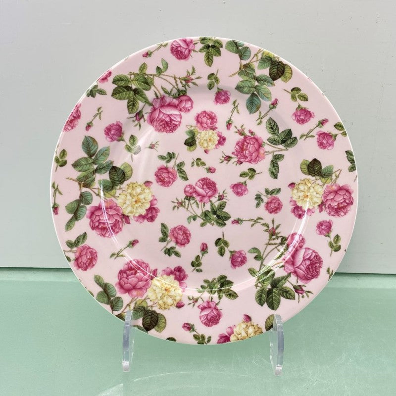 Pink Rose Chintz 8" Salad Plates, Set of 4