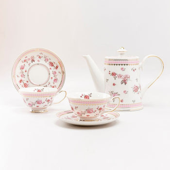 Pink Rose Pink 5 Piece Tea Set. Pink Color Boxed