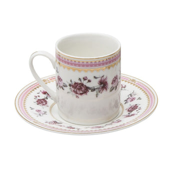 Pink Rose/Pink Espresso Cups and Saucers, Set of 4. Boxed