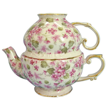 Pink Violet 3 Piece Tea for One