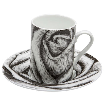 Pixel Black Rose Coffee Cups and Saucers, Set of 4