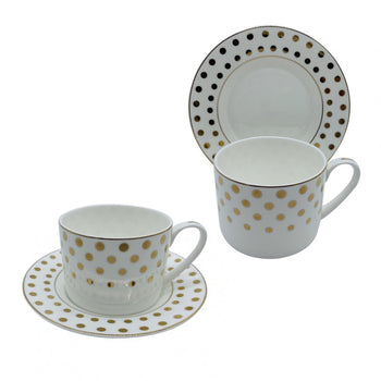 Polka Dots Bone China Cups with Saucers, Set of 4