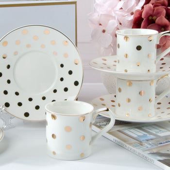 Polka dots Gold Demi Cups and Saucers, S/4 Gift Boxed