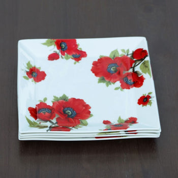 Poppy 8 Inch Square Platter - Set of 4
