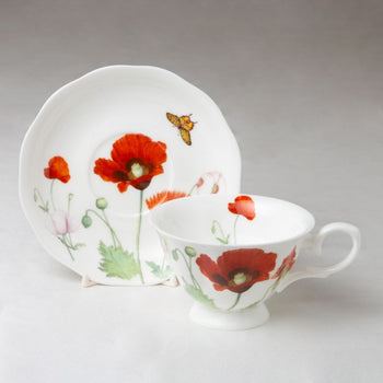 Poppy Butterfly Tea Cups and Saucers, Set of 4