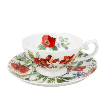 Poppy Buzz Cups with Saucers, Set of 4