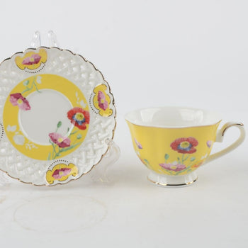 Poppy Yellow Pierced Teacup Saucer, Set of 4