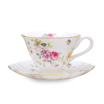 Purple Floral Tea Cups and Saucers, Set of 4