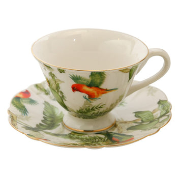 Rainforest Bird TCups with Saucers. Set of 4