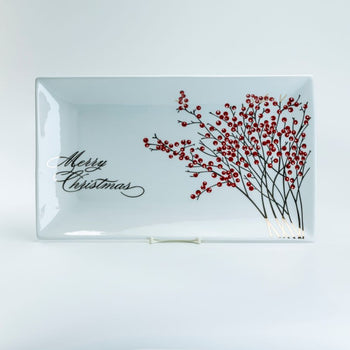 Red Berry 14in Rectangular Trays, Set of 2