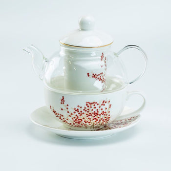 Red Berry Metalica Glass Tea for One 5 Piece Set
