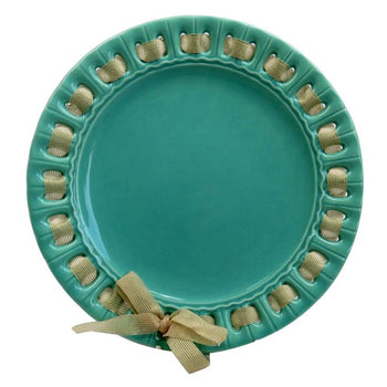 Ribbon Tied Teal 8 Inch Salad Plates, Set of 4
