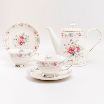 Rose Bouquet 5 Piece Tea Set. Pink Color Boxed