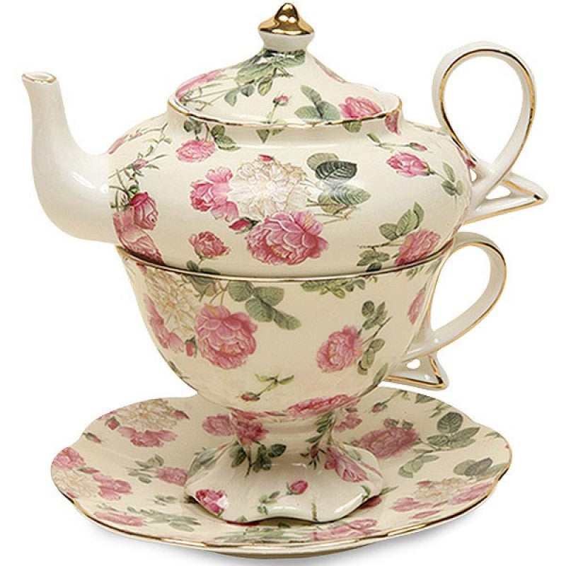 Tea For One Roses Rose Bouquet Chintz 4 Piece Tea for One