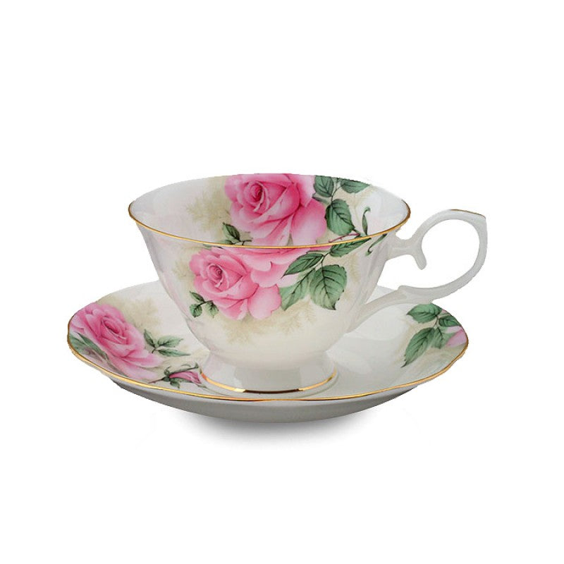 Rose Bouquet Cups and Saucers Set, Set of 4