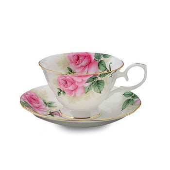 Rose Bouquet Cups and Saucers Set, Set of 4