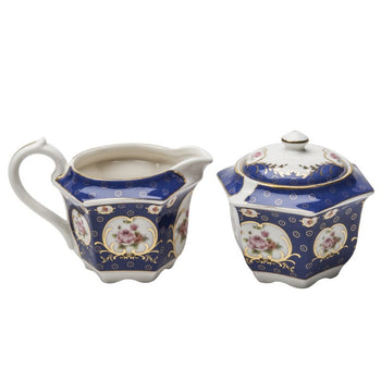Royal Blue Pink Rose Hexagonal Sugar Creamer