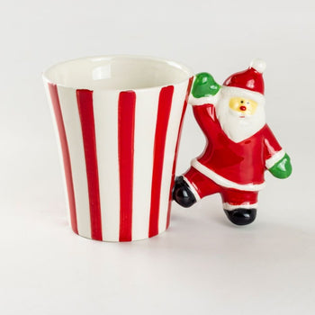Santa Handle Ceramic Mugs , Set of 2