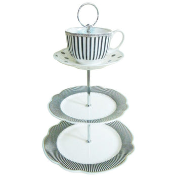 Scallop Navy Large 3 Tier Serving Tray, Plates and Cup Saucer Set