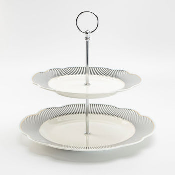 Scallop Navy Strip 2 Tier Plates.