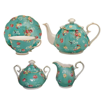 Shabby Rose Turq 11 Piece Tea Set