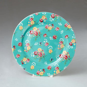 Shabby Rose Turq Dessert Plates, Set of 4