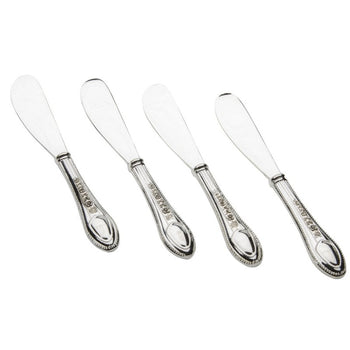 Silverplate Butter Knives With Antique Rose Handle, Set of 4, Boxed