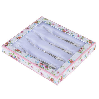 Silverplate Forks With Antique Rose Handle, Set of 4, Boxed