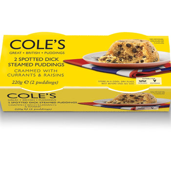 Cole's Spotted Dick Steamed Pudding Twin Pack For Christmas 220g