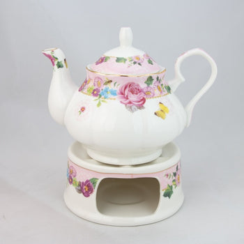 Spray Rose Butterfly Teapot with Warmers