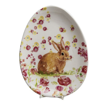 Spring Flower Bunny Sitting Oval Plates, Set of 4