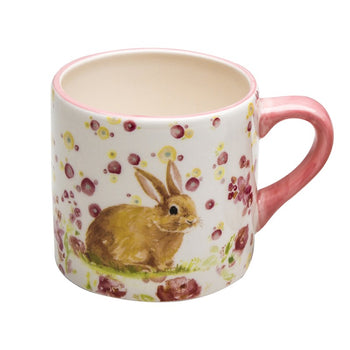 Spring flower Bunny Sitting Mugs, Set of 4
