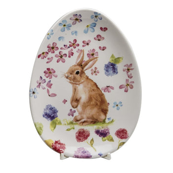 Spring flower Bunny Standing Oval Plates, Set of 4