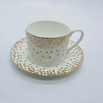 Square Confetti Bone China Cups with Saucers, Set of 4
