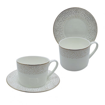 Stardust Bone China Cups with Saucers, Set of 4