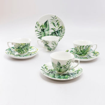 Tropical Palm Demi Cup Saucer, Set of 4. Boxed