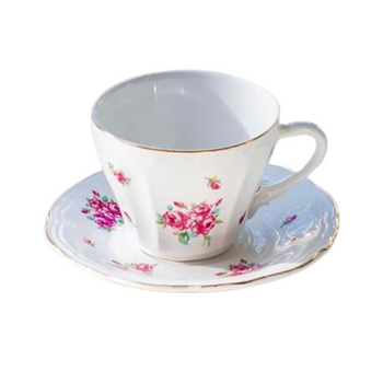 Red Rose Bud Demi Cups & Saucers, Set of 4