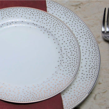 White Gold Mini Polka Dots Dinner Plates, Set of 4