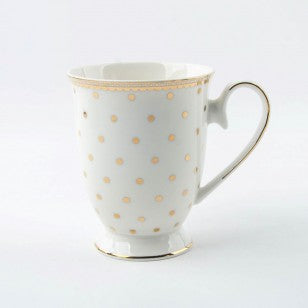 White Gold Polka Dot Footed Mugs, Set of 4