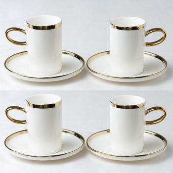 White Gold Tall Espresso Cups and Saucers, Set of 4 Boxed