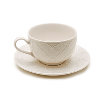 White Trellis Tea Cups and Saucers Set, Set of 4