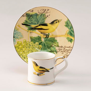 Yellow Bird Grape Demi Cups and Saucers, S/4 Gift Boxed