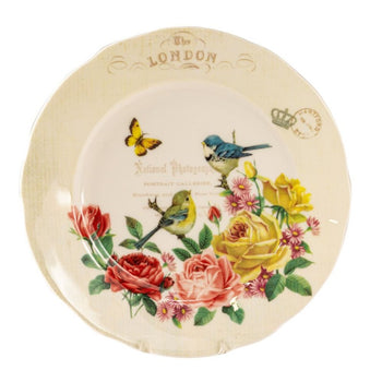 Yellow Rose Bone China Scallop Dinner Plates, Set of 2